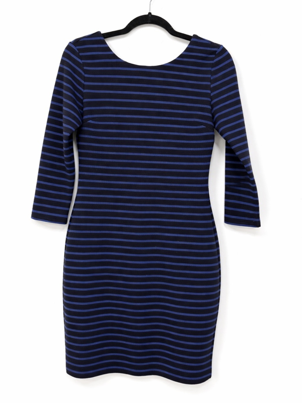 Juicy Couture Striped Bodycon Dress Purple Black Gold Zip 3/4 Sleeve Size S